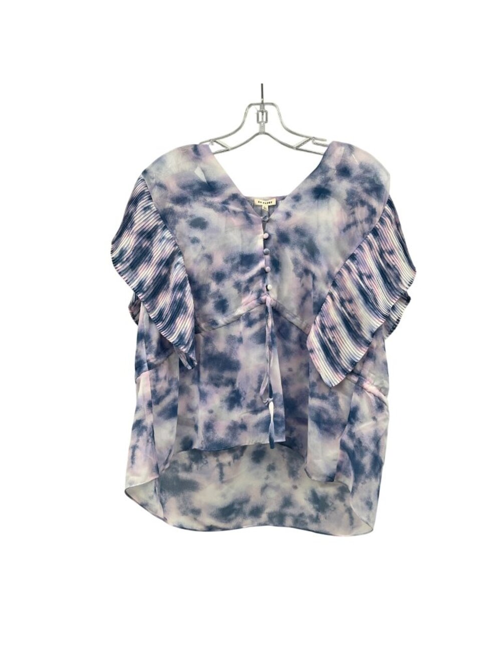 En Creme Womens Tie Dye Top Short Crimped Sleeve Multicolor Size Large New